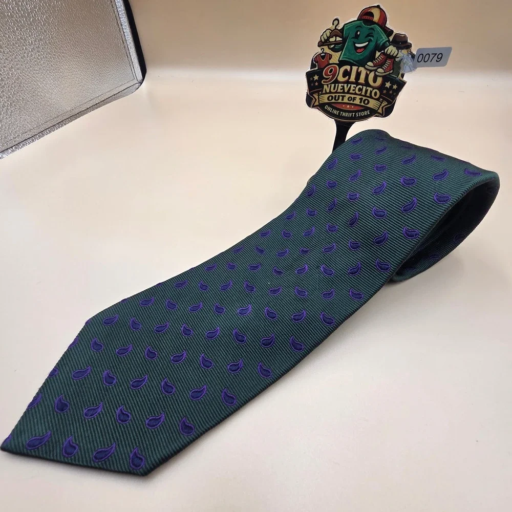 Brooks Brothers Makers Silk Tie Green Purple Paisley Teardrop Mens Necktie